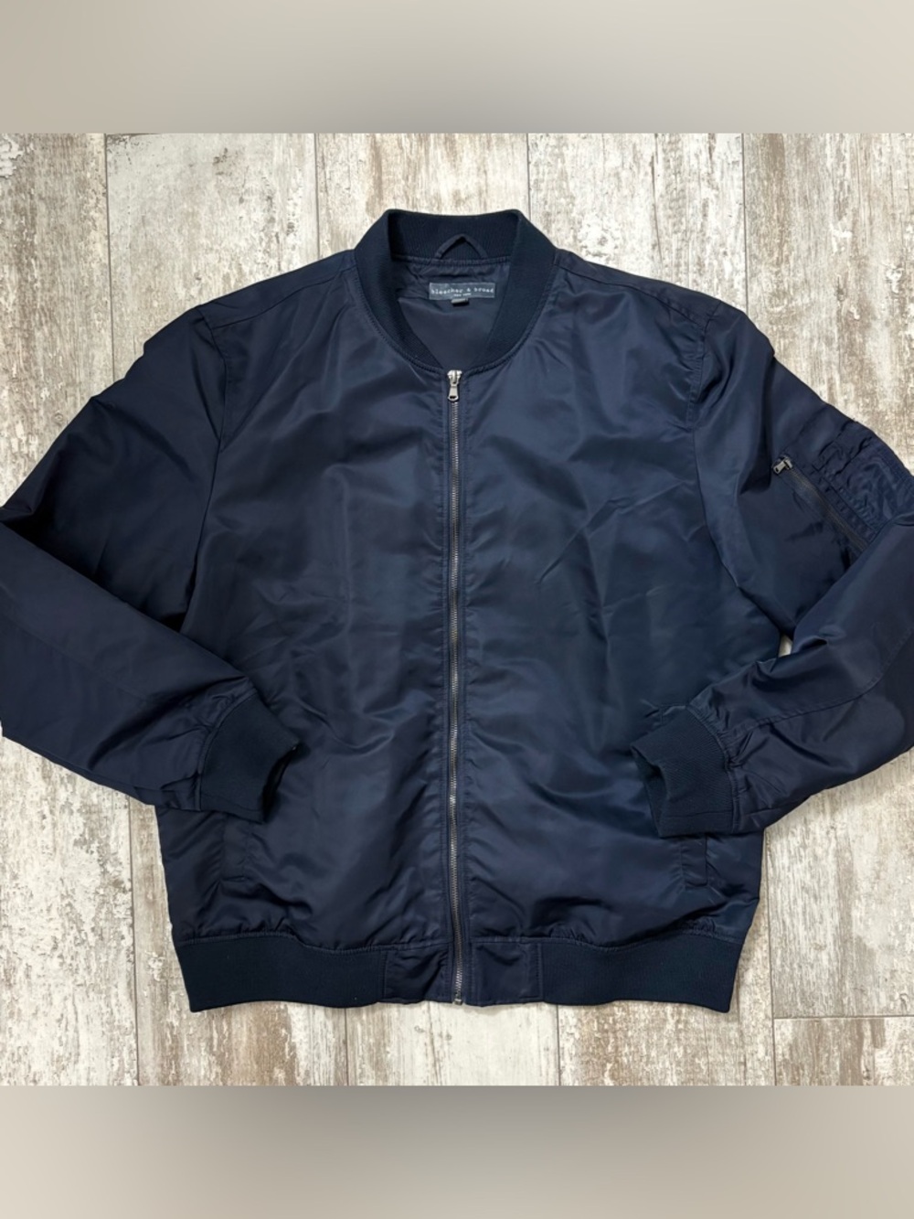 Men's Navy Bomber Jacket with Zip Front